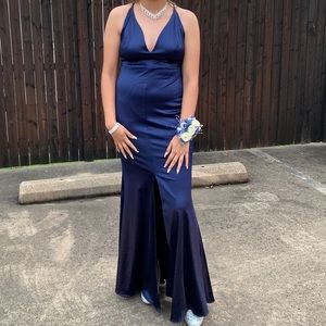 Midnight Blue Mermaid Silk Prom Dress